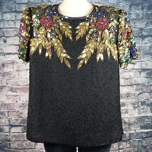 Night Vogue Sequined Silk Top Size Medium
